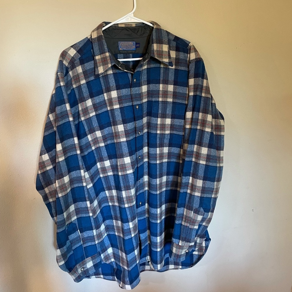 VTG Pendleton blue plaid flannel 100% wool USA